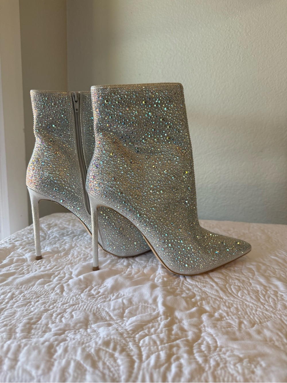 Anne Michelle Silver Rhinestone Stiletto Ankle Boots